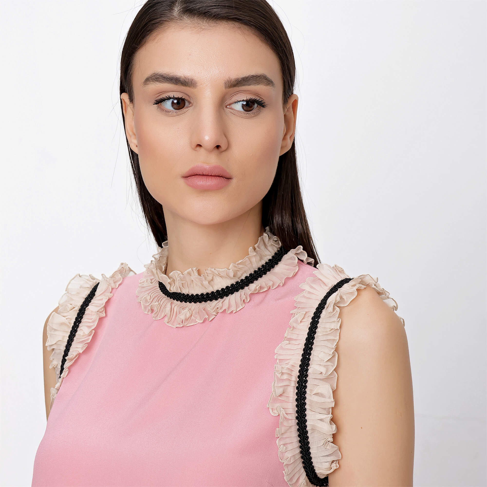 Gucci - Pink Ruffle Silk Blended Blouse